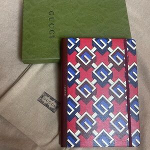 GUCCI Red & Blue Geometric G Pattern Notebook/Journal - NEW IN BOX with dustbag